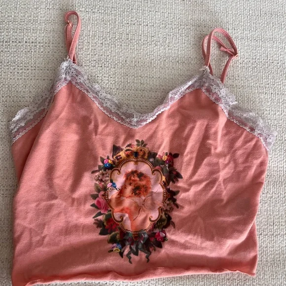 Floral Lace Trim Pink Cami Top - Picture 2 of 2